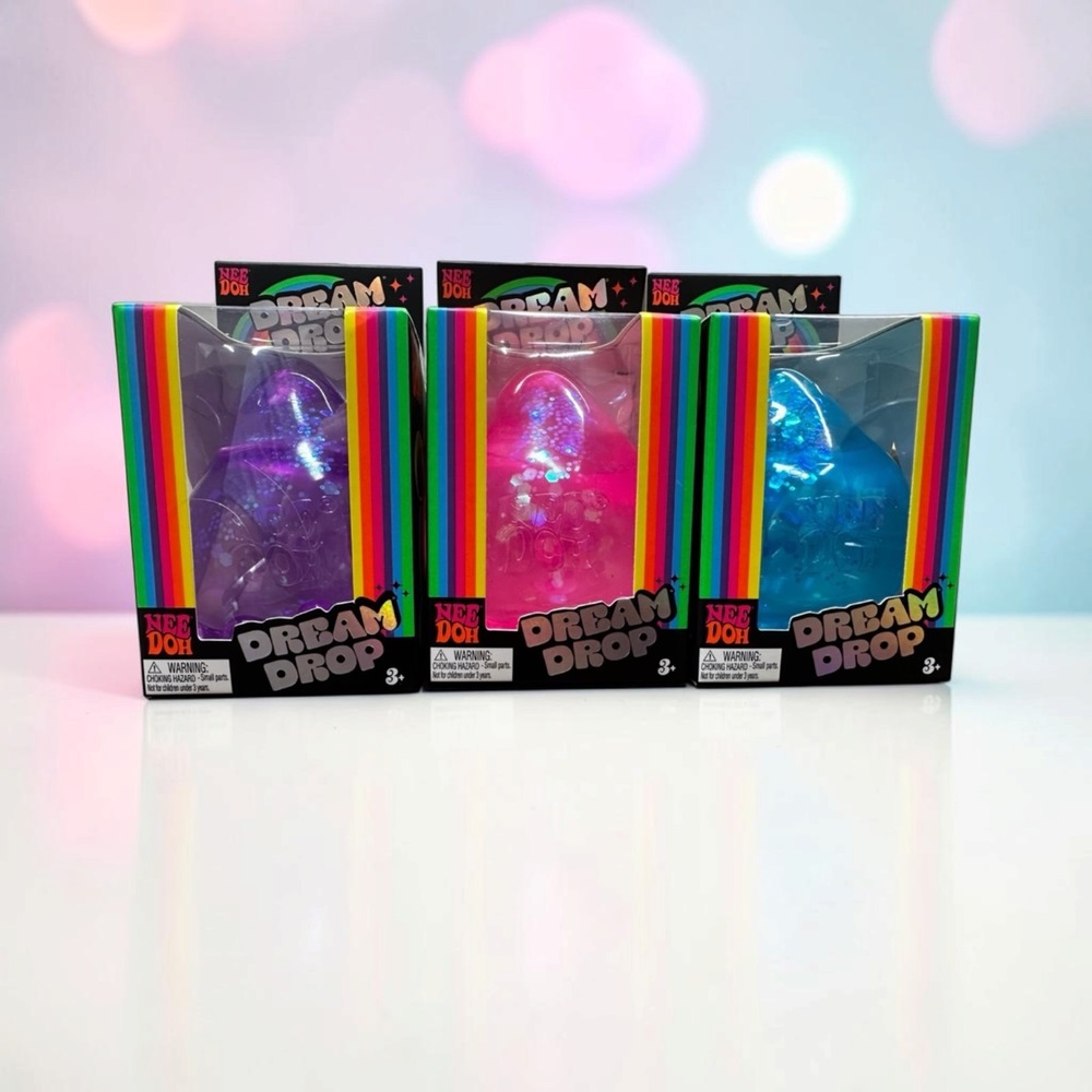 NeeDoh Dream Drop 3 Pack Schylling Sensory Fidget Toy Purple Pink Blue Glitter
